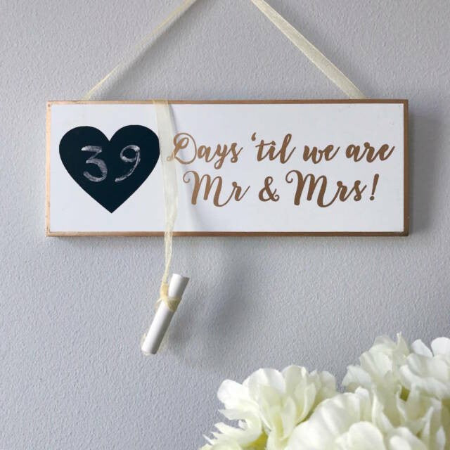 Gold &amp; White Wedding Countdown Plaque