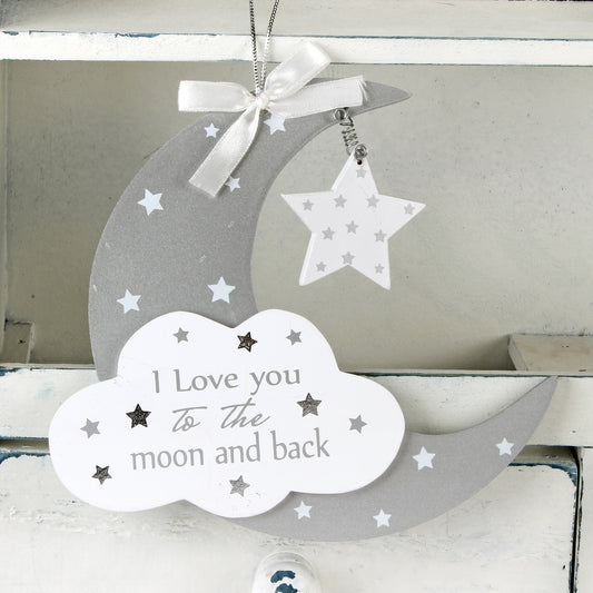 &#039;I love you to..&#039; Moon &amp; Star Hanging Plaque