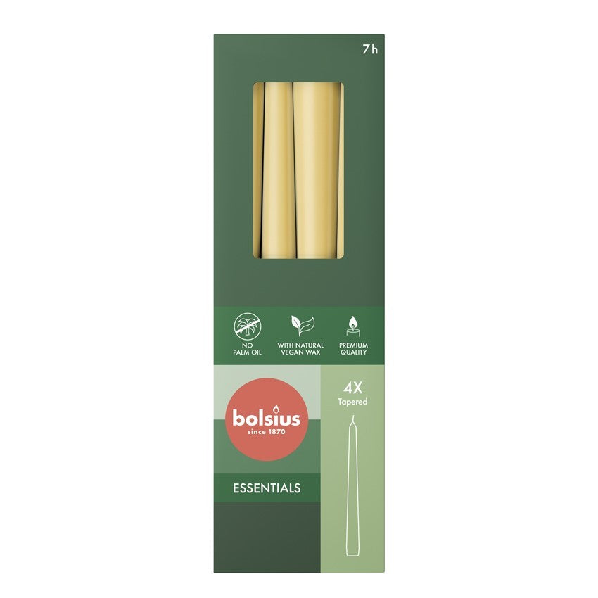 Bolsius Oat Beige Box of 4 Tapered Candles (245mm x 24mm) 