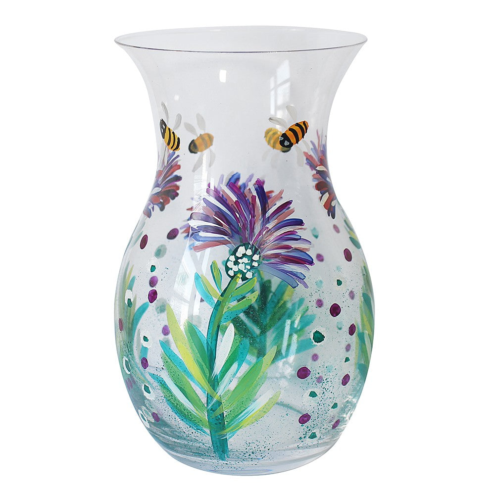 Thistles &amp; Bees Hand Painted Vase