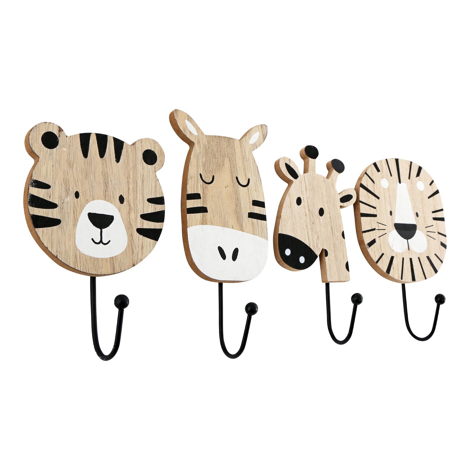 Animal Carvings of Lion, Giraffe, Elephant & Zebra Hooks-0