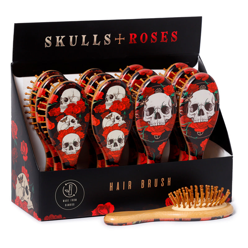 100% Bamboo Hair Brush - Skulls and Roses BRU26-0