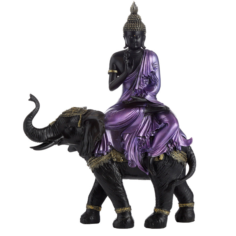 Decorative Purple, Gold & Black Thai Buddha - Riding Elephant BUD352-0