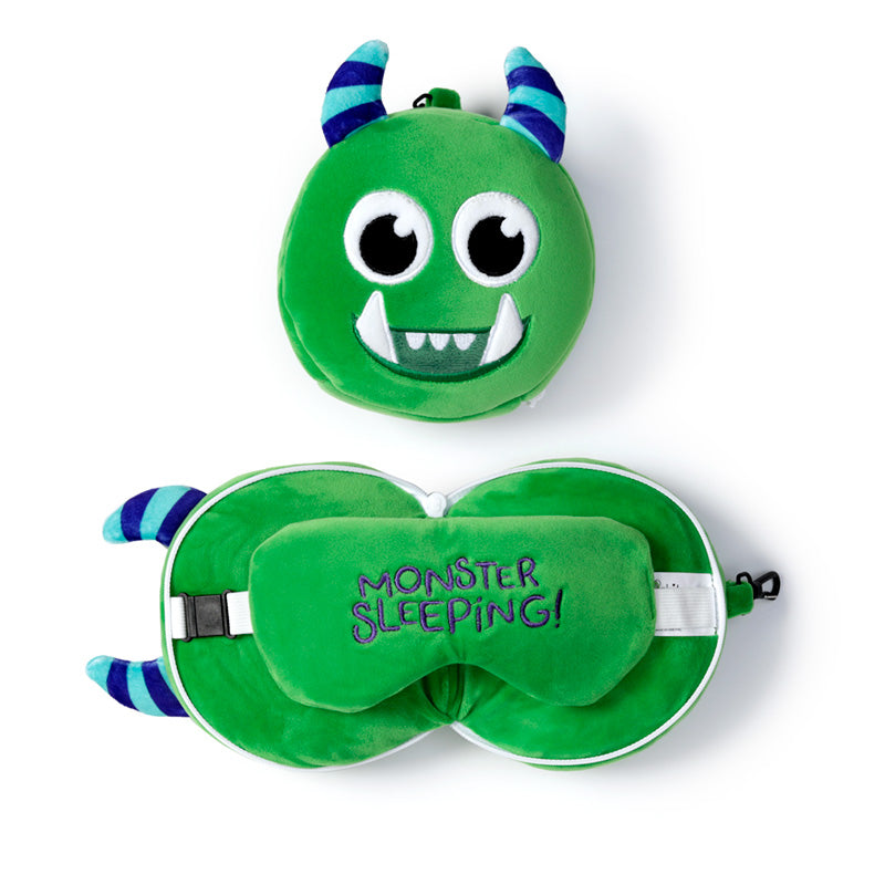 Monstarz Monster Green Relaxeazzz Plush Round Travel Pillow & Eye Mask Set CUSH223-0