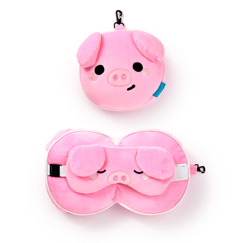 Relaxeazzz Travel Pillow & Eye Mask  - Oliver the Pig CUSH355-0