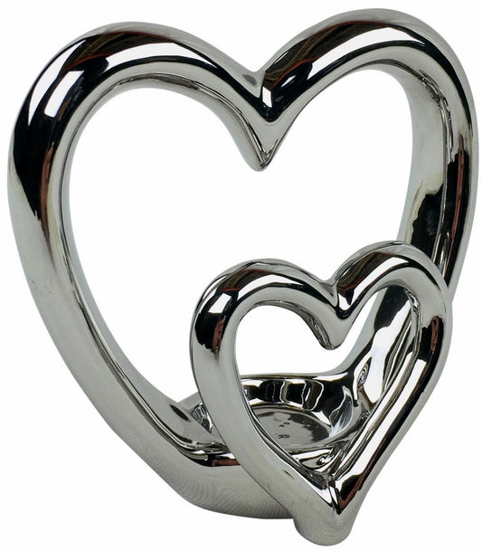 Silver Double Heart Tealight Holder-0