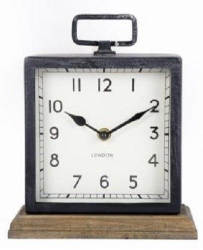 Metal Clock with Wooden Base-0