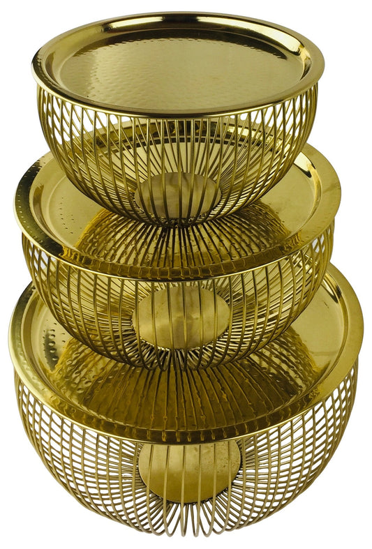 Set Of 3 Gold Bowls With Plate Tops-0