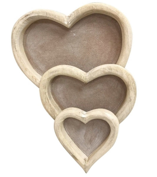 Three Wooden Heart Trays-0