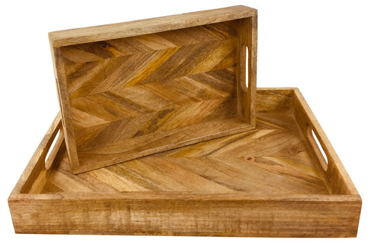 Herringbone Square Wood Rustic Trays Set of 2-0