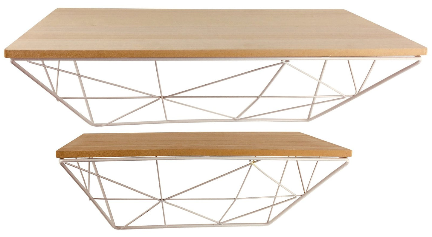 Set of 2 Geometric White Wire Shelves-0