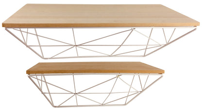 Set of 2 Geometric White Wire Shelves-0