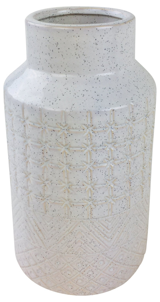 White Star Textured Stoneware Vase 30cm-0