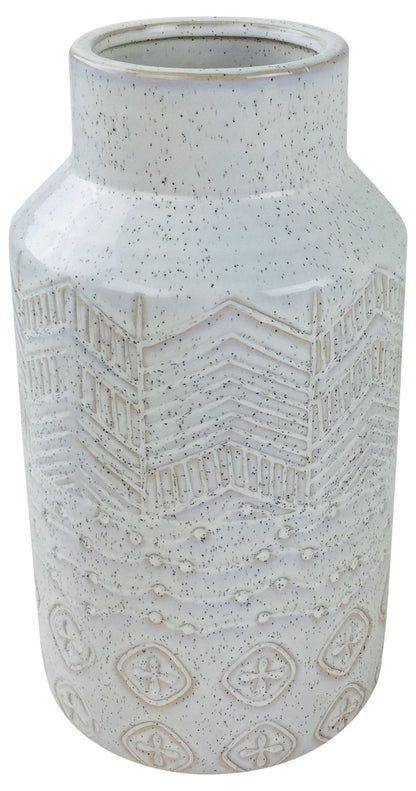 White Herringbone Textured Stoneware Vase 30cm-0