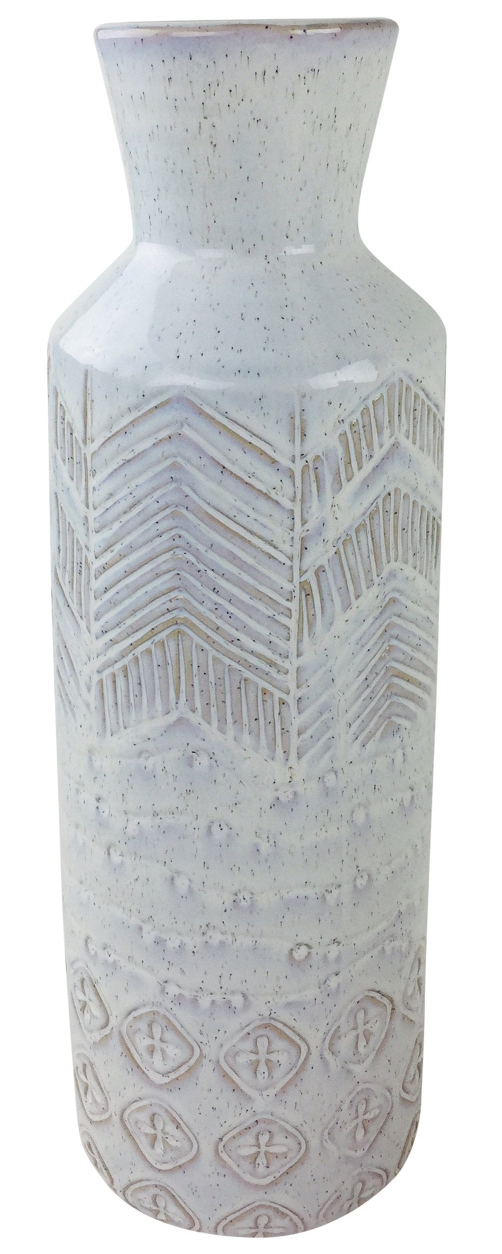 White Herringbone Textured Stoneware Vase 44cm-0