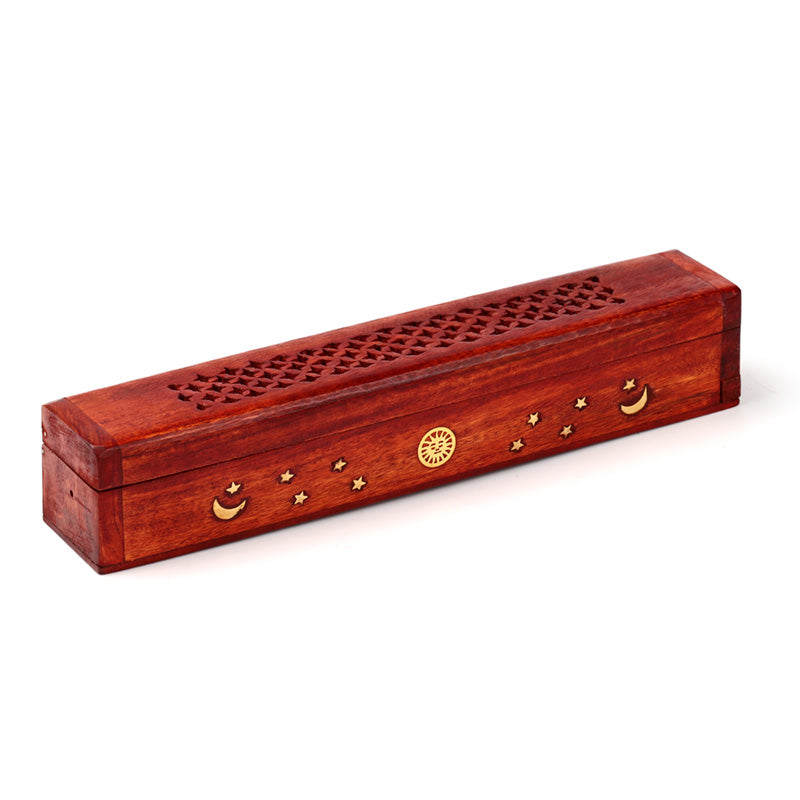 Decorative Mango Wood Box with Sun and Stars Design IF119M-0