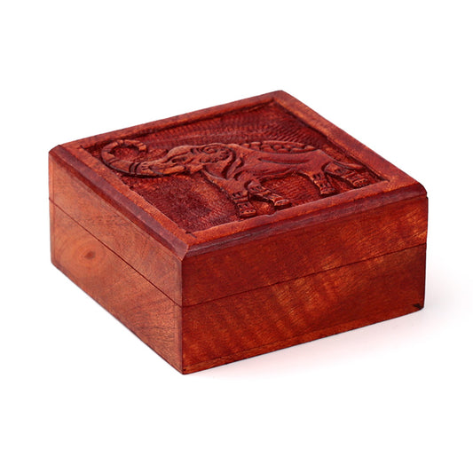 Mango Wood Carved Elephant Trinket Box IF249M-0