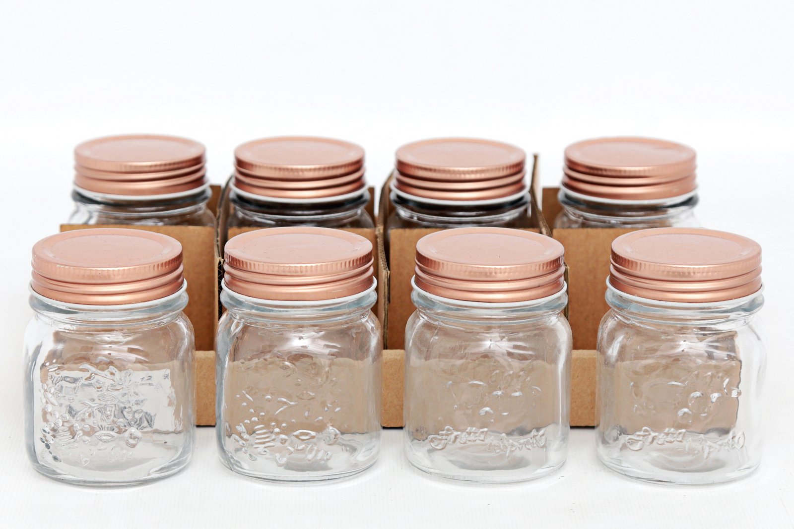 Kitchen Glass Embossed Storage Jar With Copper Screw Lid - Small-1