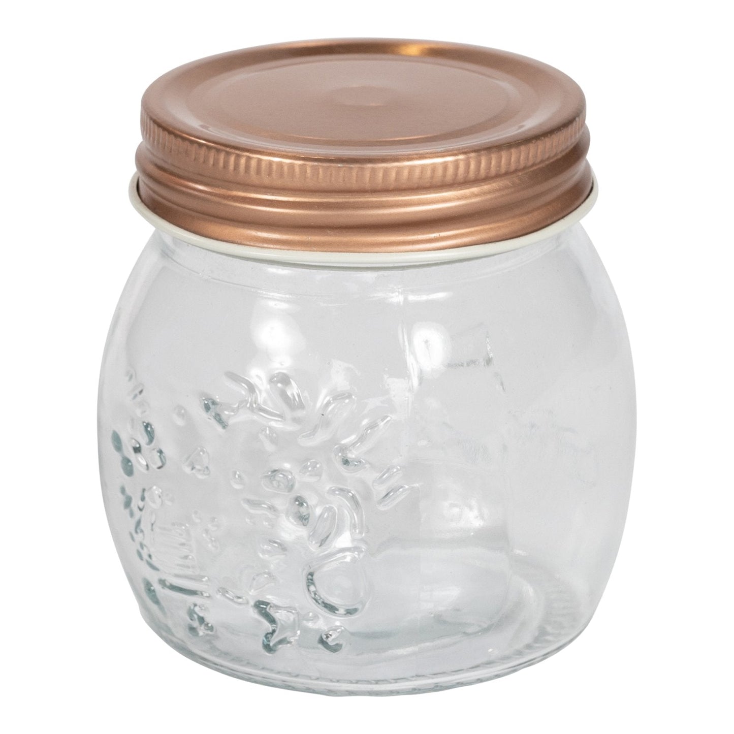 Kitchen Glass Embossed Storage Jar With Copper Screw Lid - Small-0