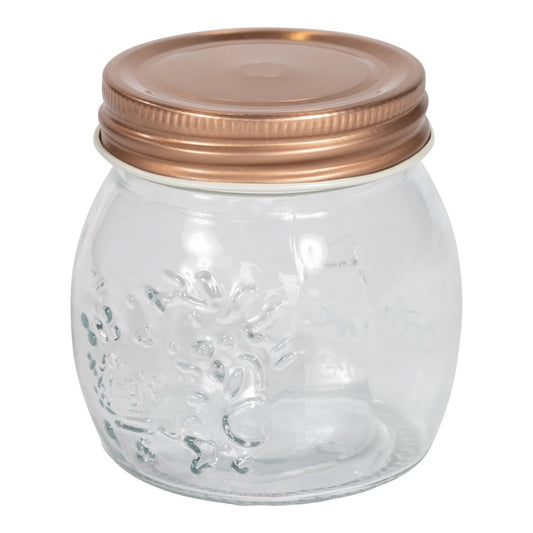 Kitchen Glass Embossed Storage Jar With Copper Screw Lid - Small-0