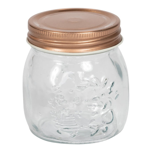 Kitchen Glass Embossed Storage Jar With Copper Screw Lid - Large-0