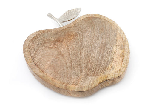 Wooden Apple Designed Tray with Silver Leaf - Small-0