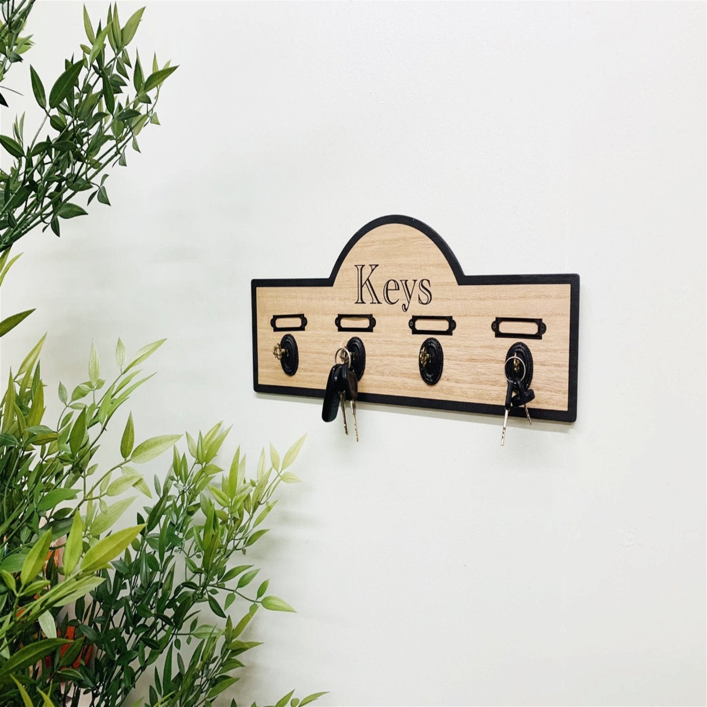 Wooden Board With 4 Key Design Hooks-1