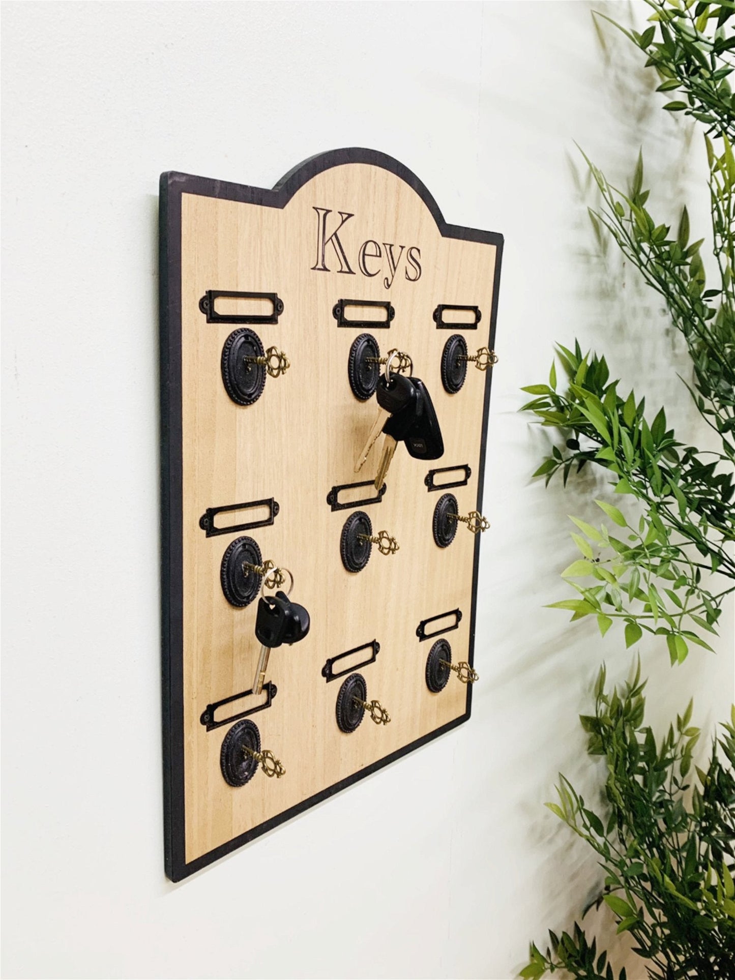 Wooden Board With 9 Key Design Hooks-1