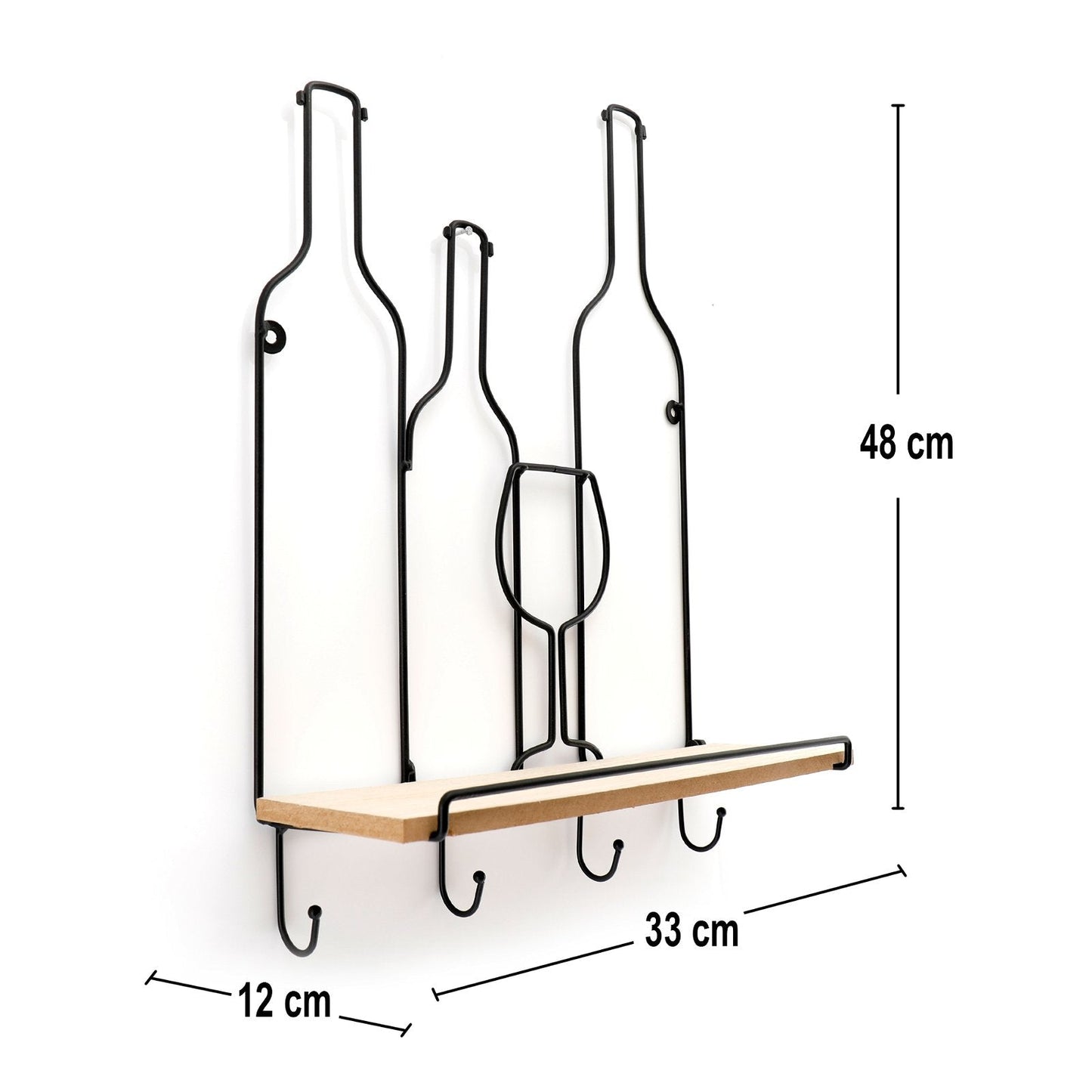 Wine Bottles Wall Shelf & 4 Hooks-1