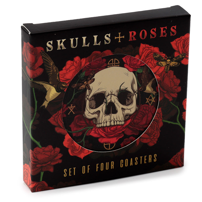 Set of 4 Cork Novelty Coasters - Skulls and Roses KP72-0