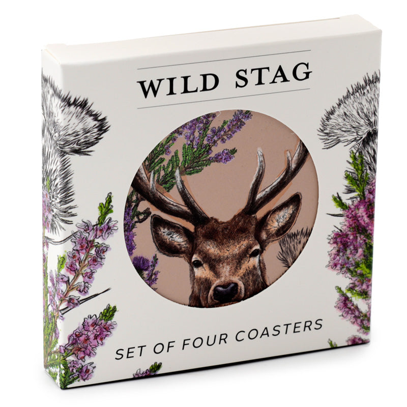 Set of 4 Cork Novelty Coasters - Wild Stag KP73-0