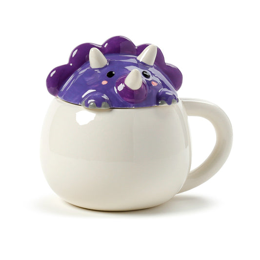 Peeping Lid Ceramic Lidded Animal Mug - Adoramals Purple Dinosaur LMUG12-0