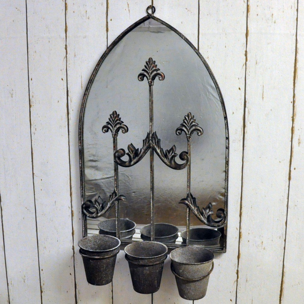 Rusty Wall Mirror With Triple Planter-0