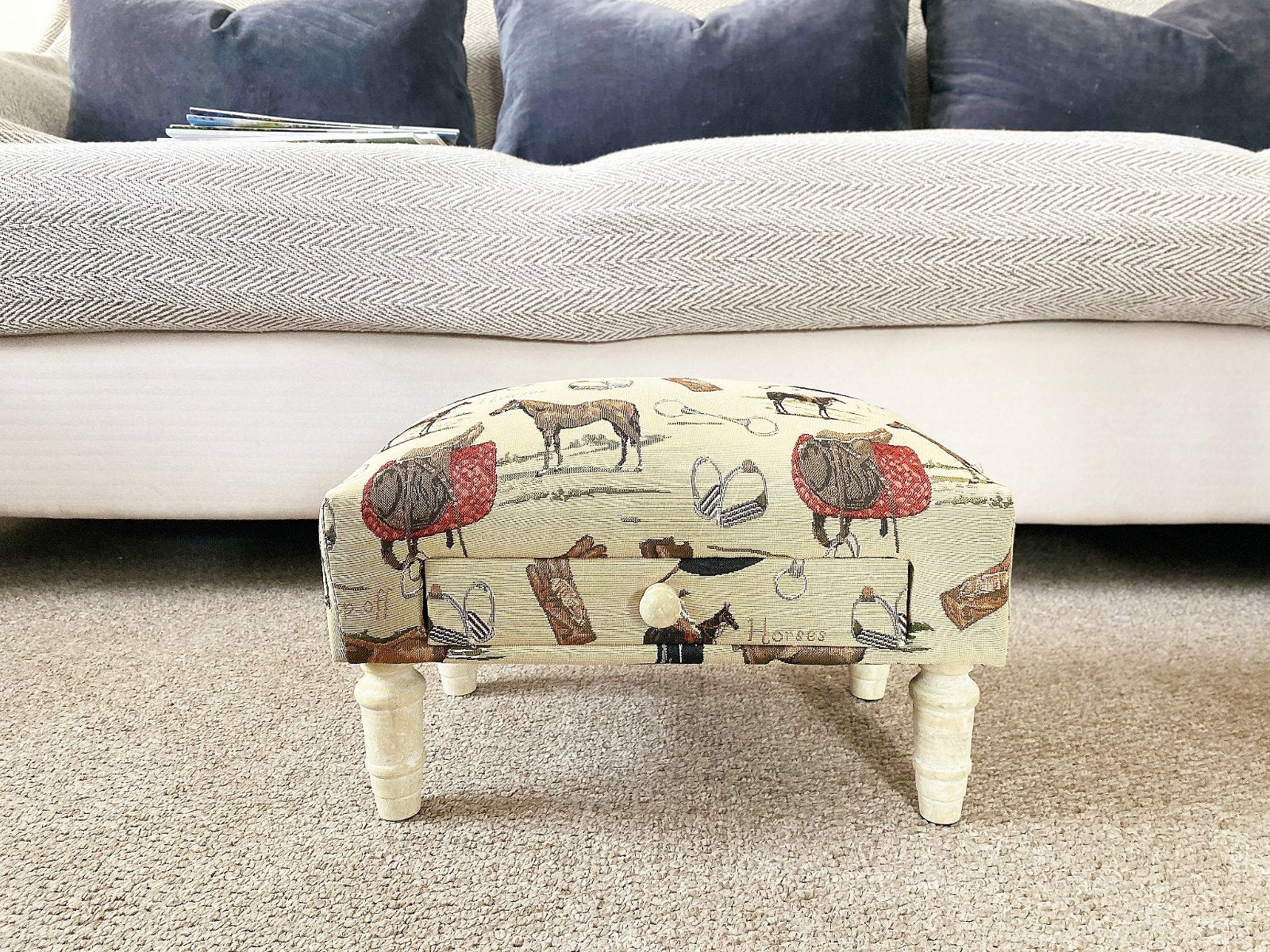 Equestrian Fabric Footstool with Drawer-4