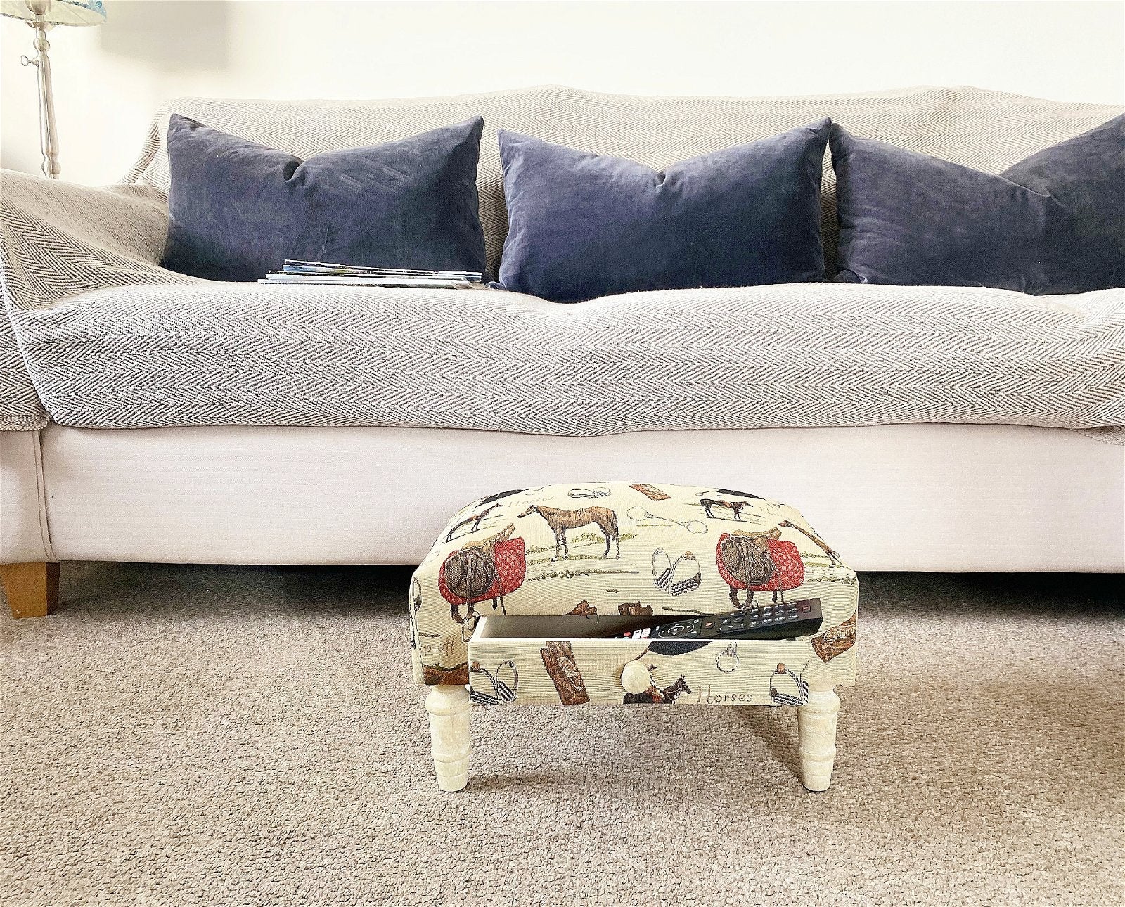 Equestrian Fabric Footstool with Drawer-1