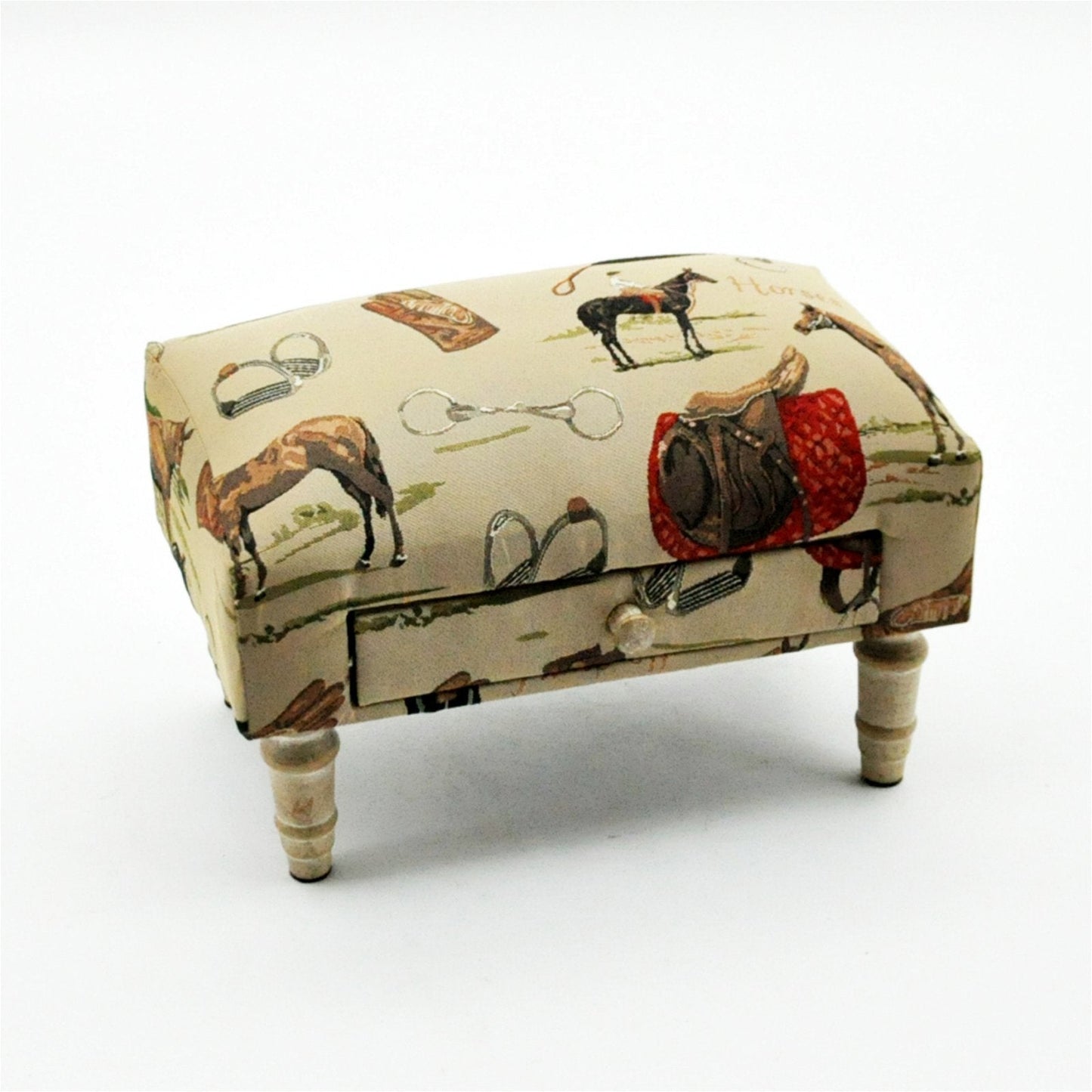 Equestrian Fabric Footstool with Drawer-0