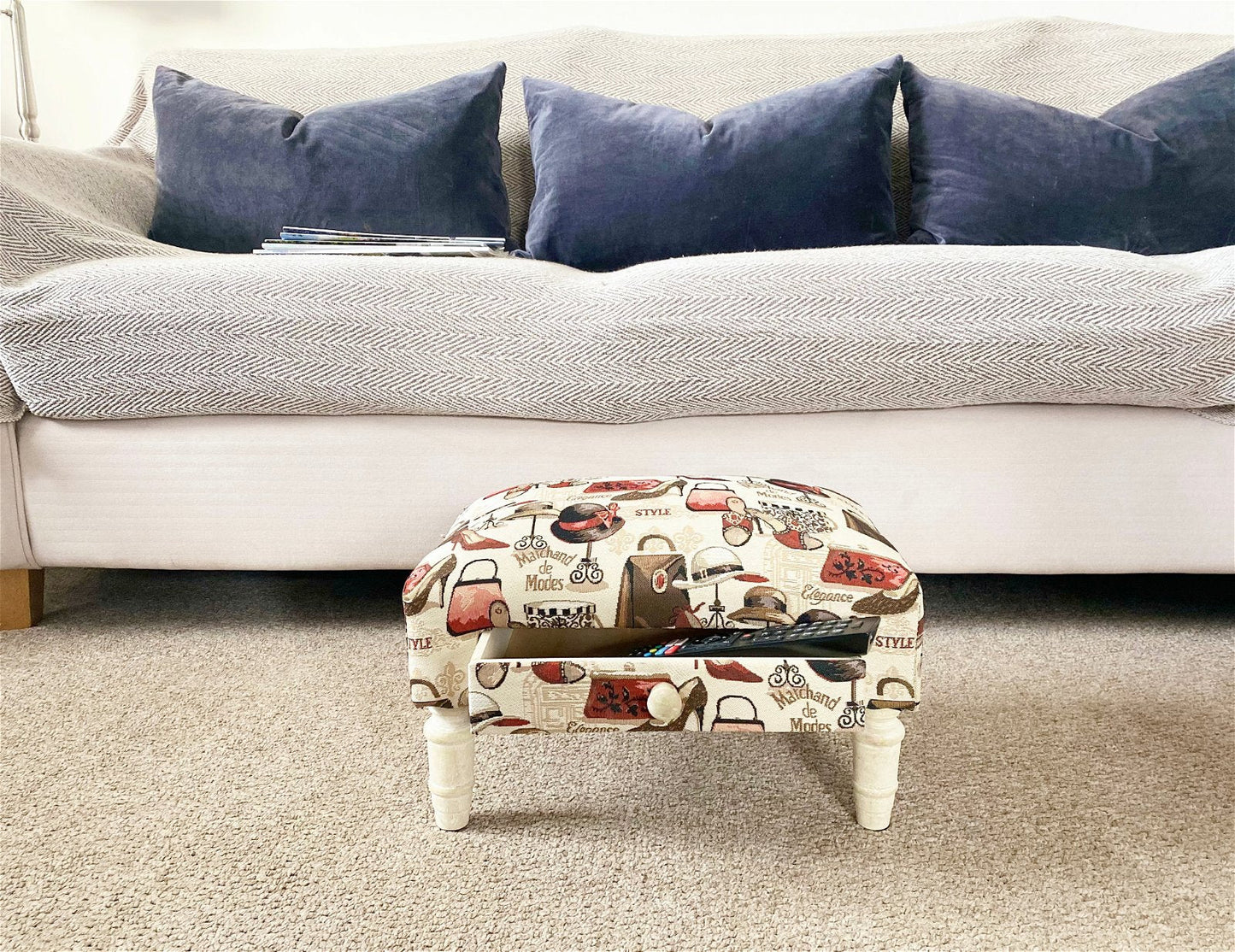 Ladies Fabric Footstool with Drawer-1