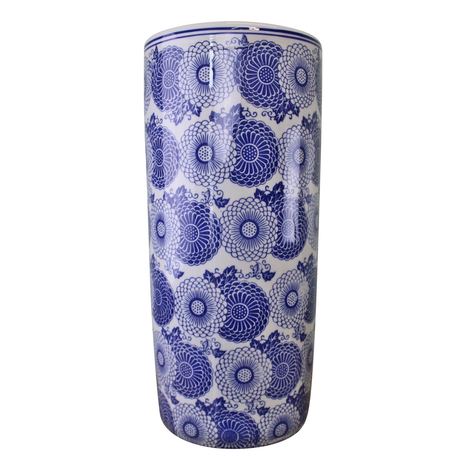 Umbrella Stand, Vintage Blue & White Marigold Design-0