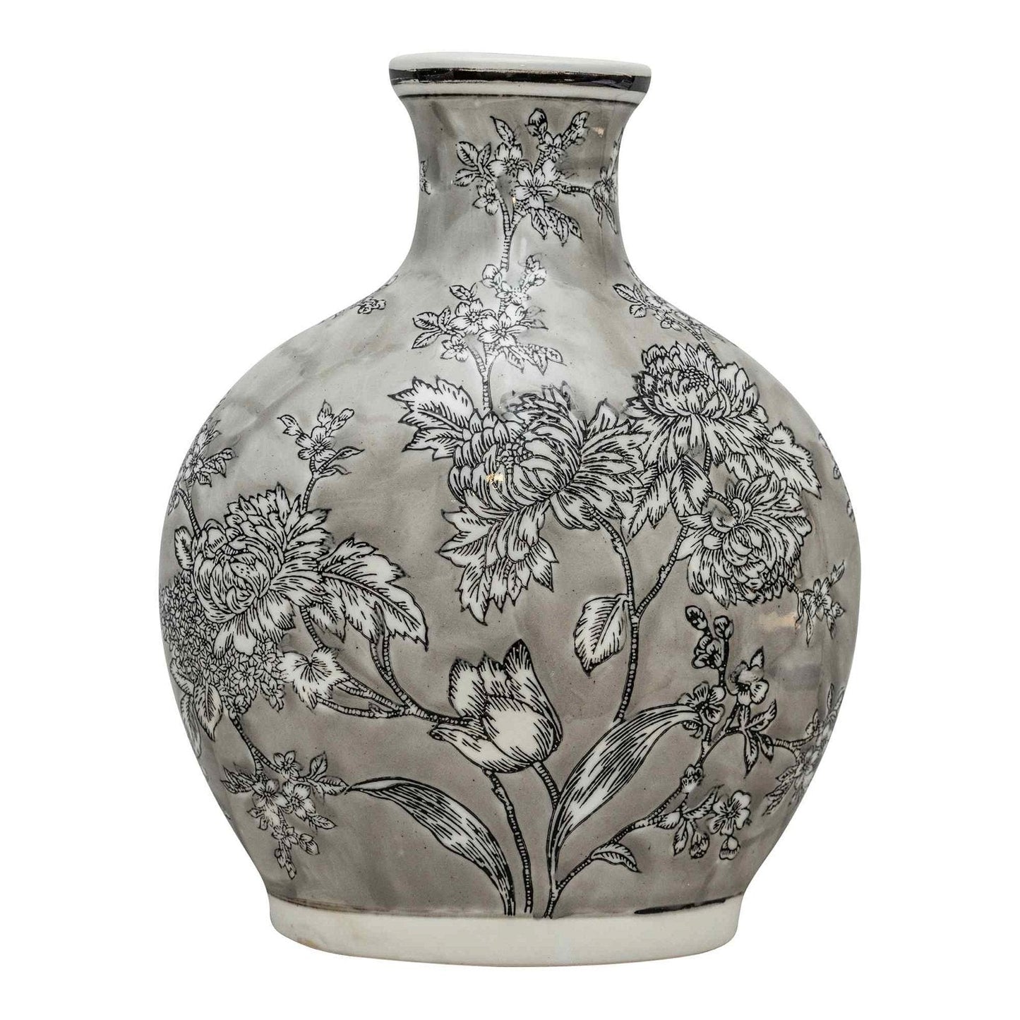 Peony Grey & White Bottle Vase-0