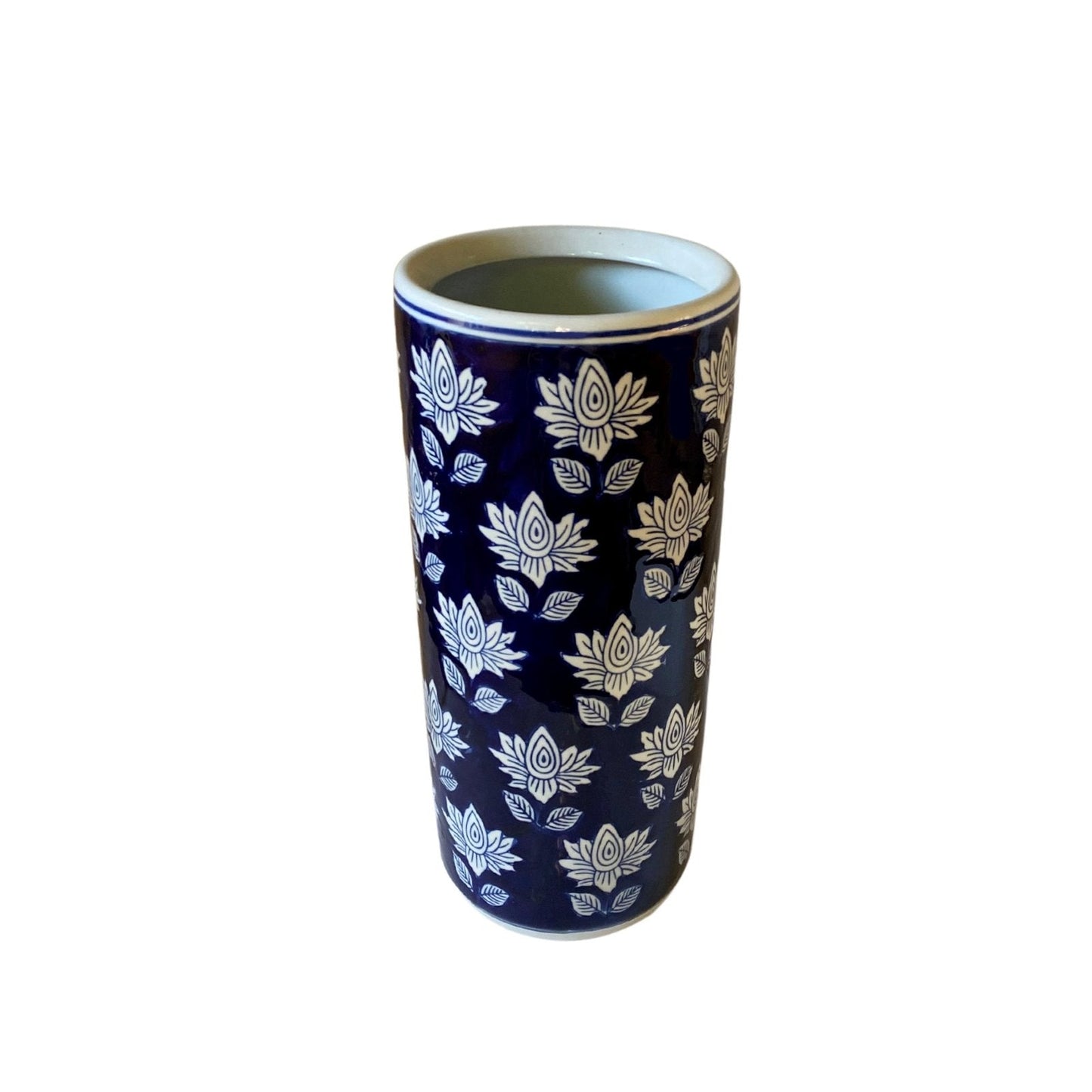 Blue With White Flower Umbrella Stand-0