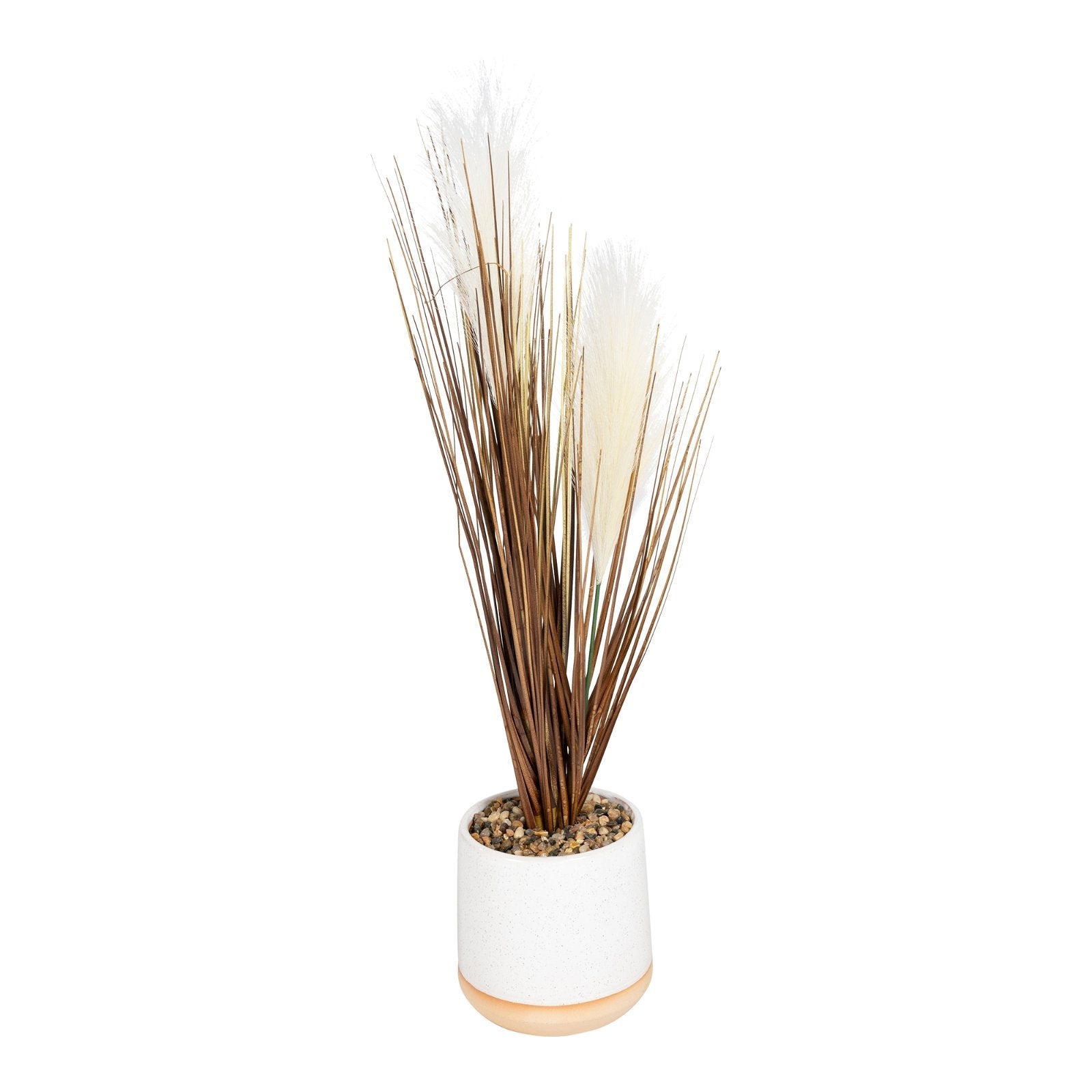 Artificial Grasses In A White Pot With White Feathers - 50cm-0