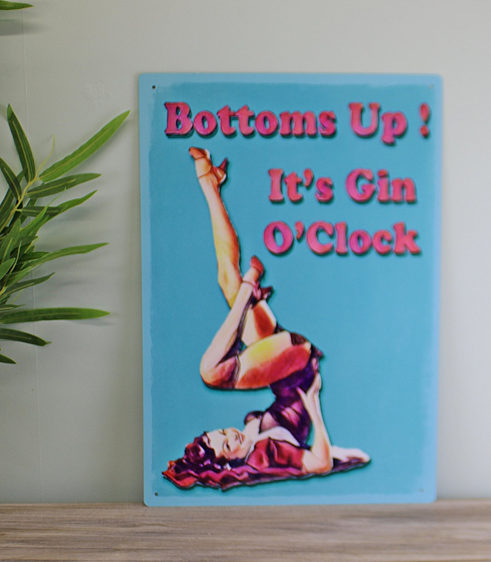 Vintage Metal Sign - Bottoms Up It's Gin O'Clock-1