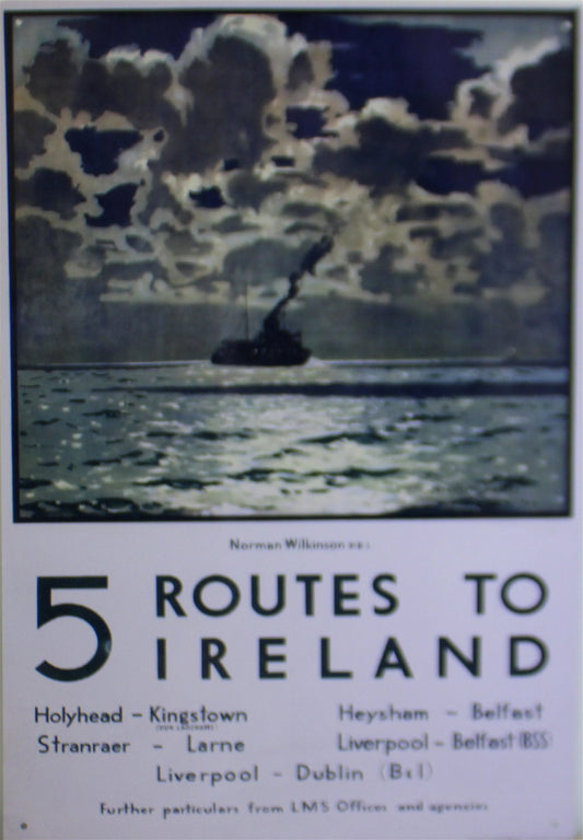 Vintage Metal Sign - Retro Art - 5 Routes To Ireland Ferry Poster-0