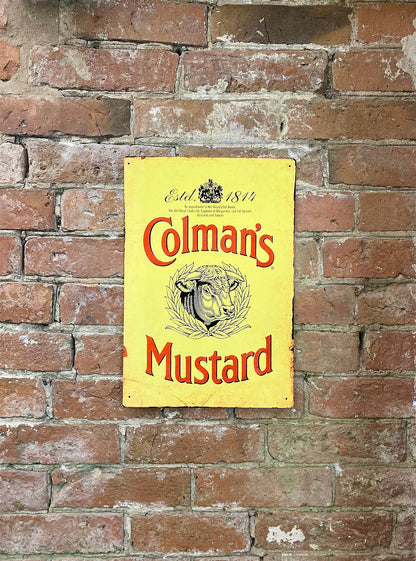 Metal Advertising Wall Sign - Colemans Mustard Yellow-1