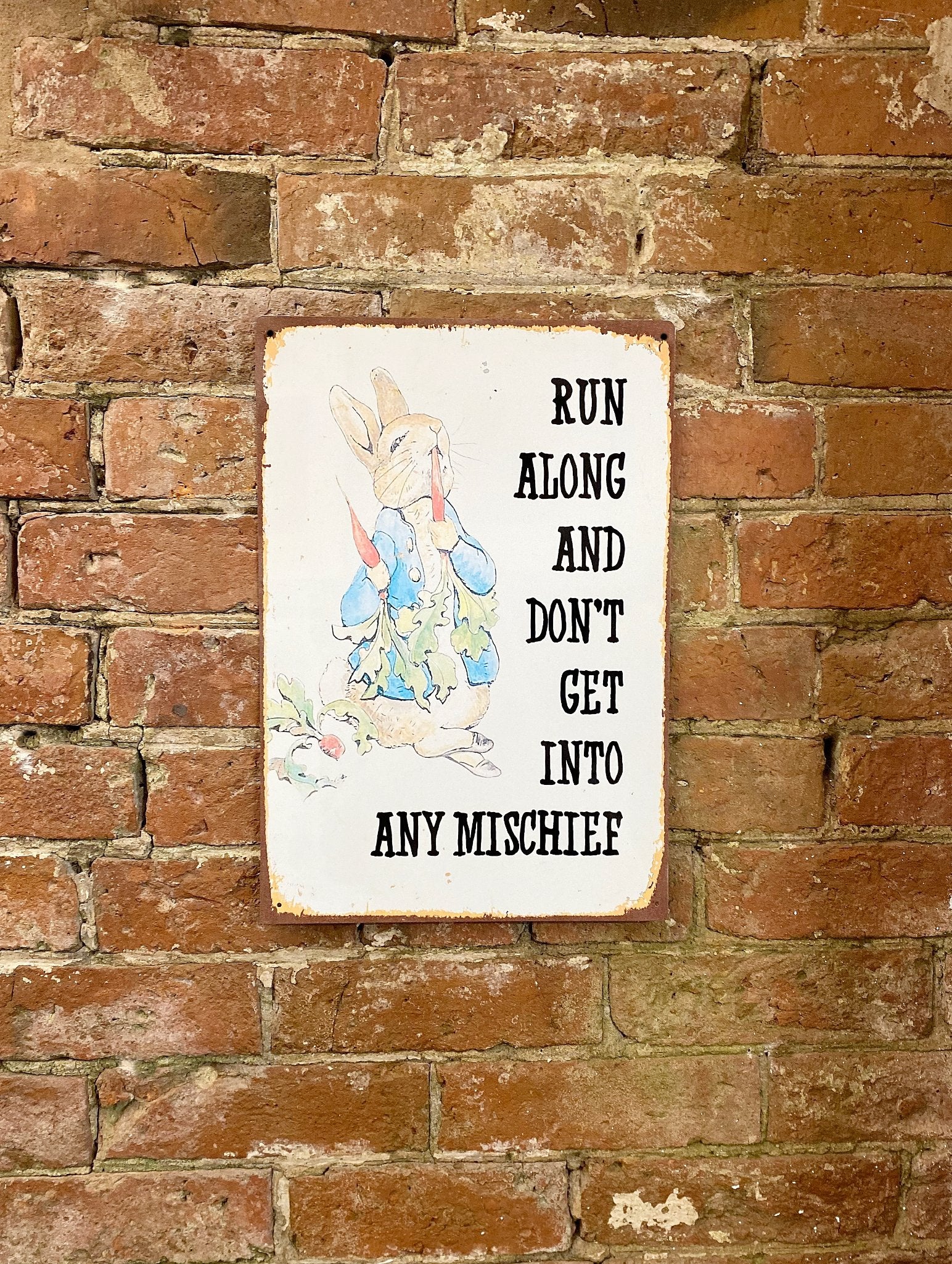 Metal Movie Wall Sign - Peter Rabbit Beatrix Potter - Run Along Mischief-1