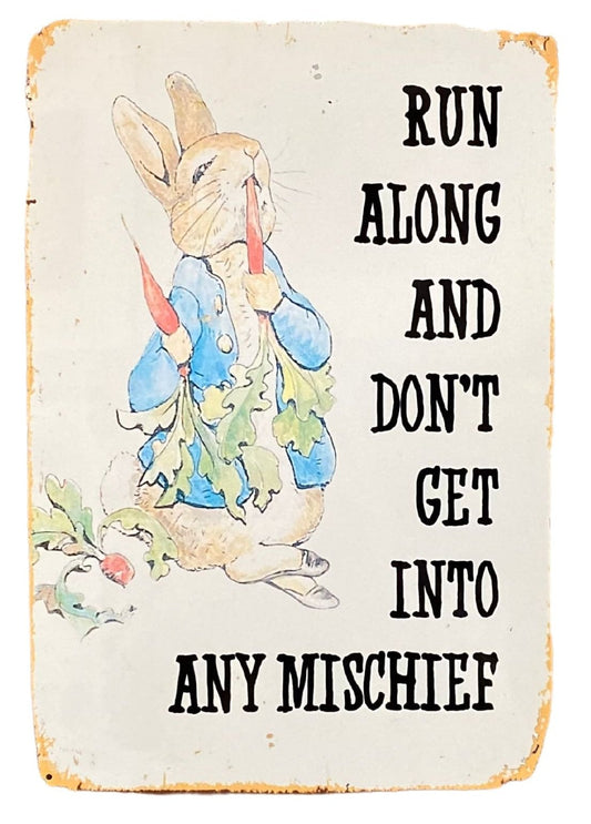 Metal Movie Wall Sign - Peter Rabbit Beatrix Potter - Run Along Mischief-0