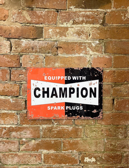 Metal Wall Sign Plaque - Champion Spark Plugs-1