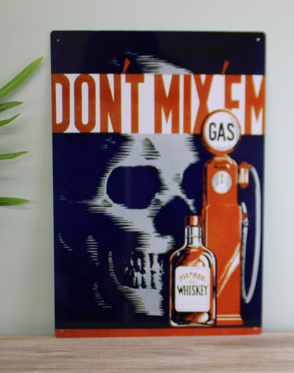 Vintage Metal Sign - Retro Advertising - Skull Gas Whiskey-1