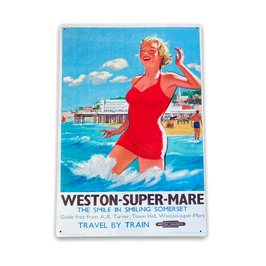 Vintage Metal Sign - British Railways Retro Advertising, Weston-Super-Mare, Somerset-0