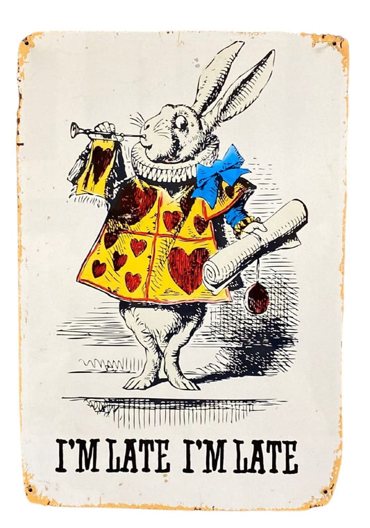 Vintage Metal Sign - Alice In Wonderland - I'm Late, White Rabbit-0